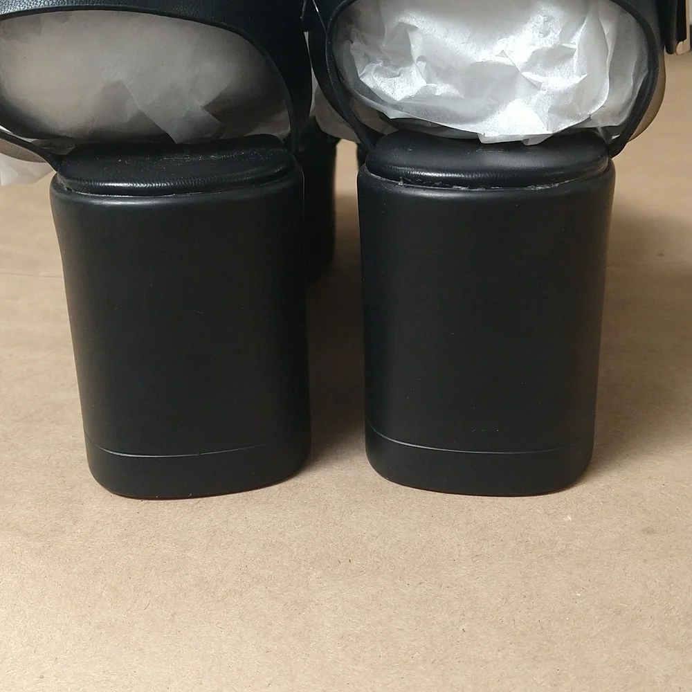 New with Tags, Forever 21 Black Wedge Sandals with Silver Buckles in size 7 - Picture 8 of 11